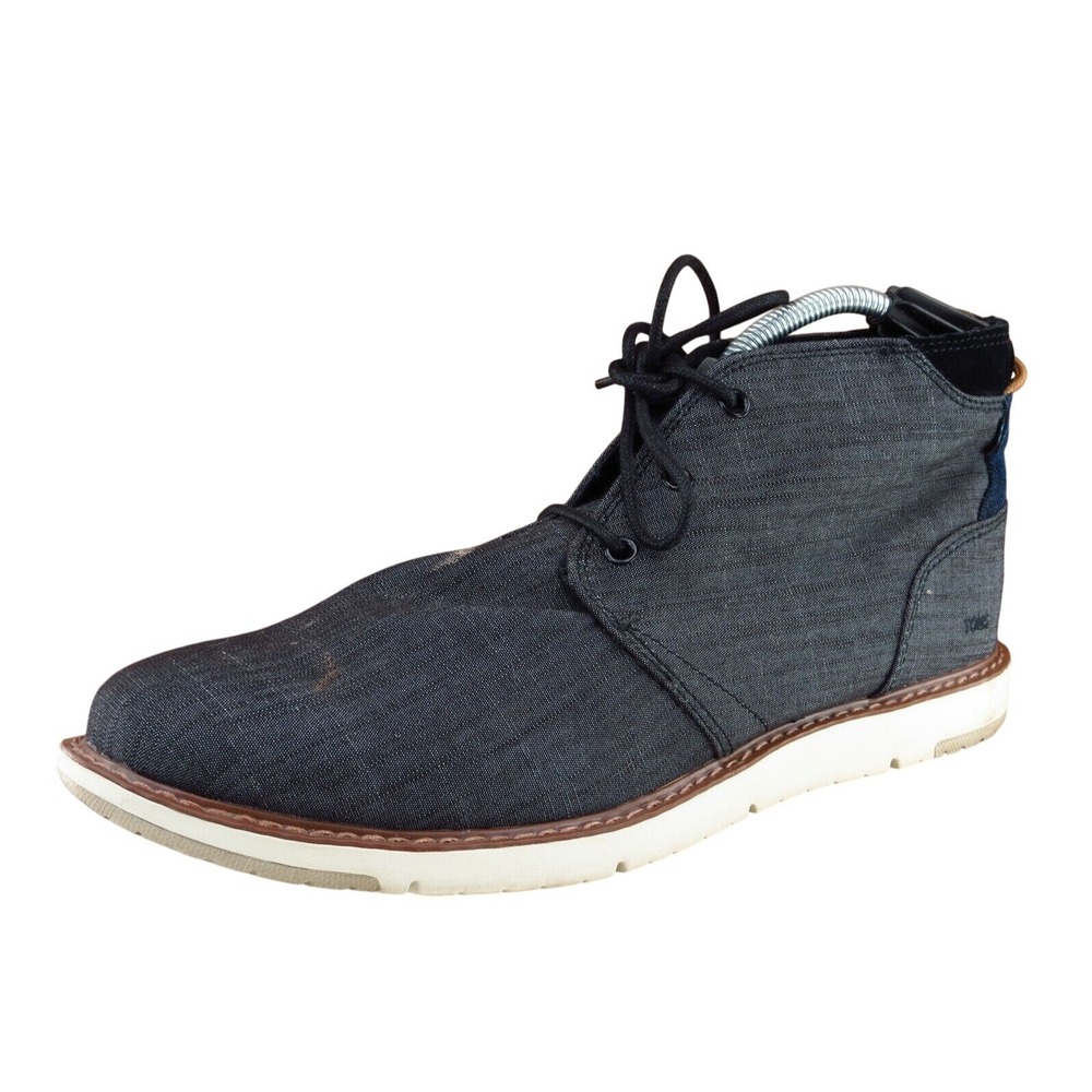 Toms Boots Sz 13 M Black Round Toe Chukka Fabric Men